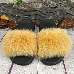 Caramel Fluffy Fur Slides Slippers